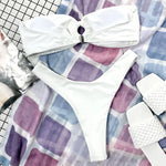 Wrinkled Fishnet Strapless Bandeau Bikini Women Swimsuit Female Swimwear Two-pieces Bikini set High Cut Bather Bathing Suit Swim