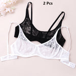 2 Pcs Sexy Womens Lace Bra Underwire BH Hollow Out Perspective Underwear Lingerie BH Tops Plus Size Brassiere B C D E Cup