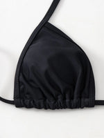 Black Sexy Bikini Split Swimsuit Set Tie-Up Neck Adjustable Straps Beachwear for Women