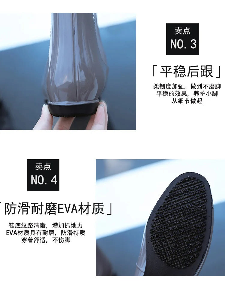 Women Rainning Boots Fashion Ladies Walking Waterproof Ankle Rubber Rainboots Casual Thick Bottom Low Heel Short Boot 2024