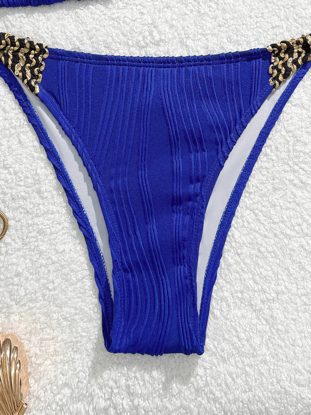 Sexy Blue Knitted Patchwork Bikini Set Women Halter Push Up Bra Bandage Thong Swimsuit Summer Bathing Suit Pool Swimwear 2026