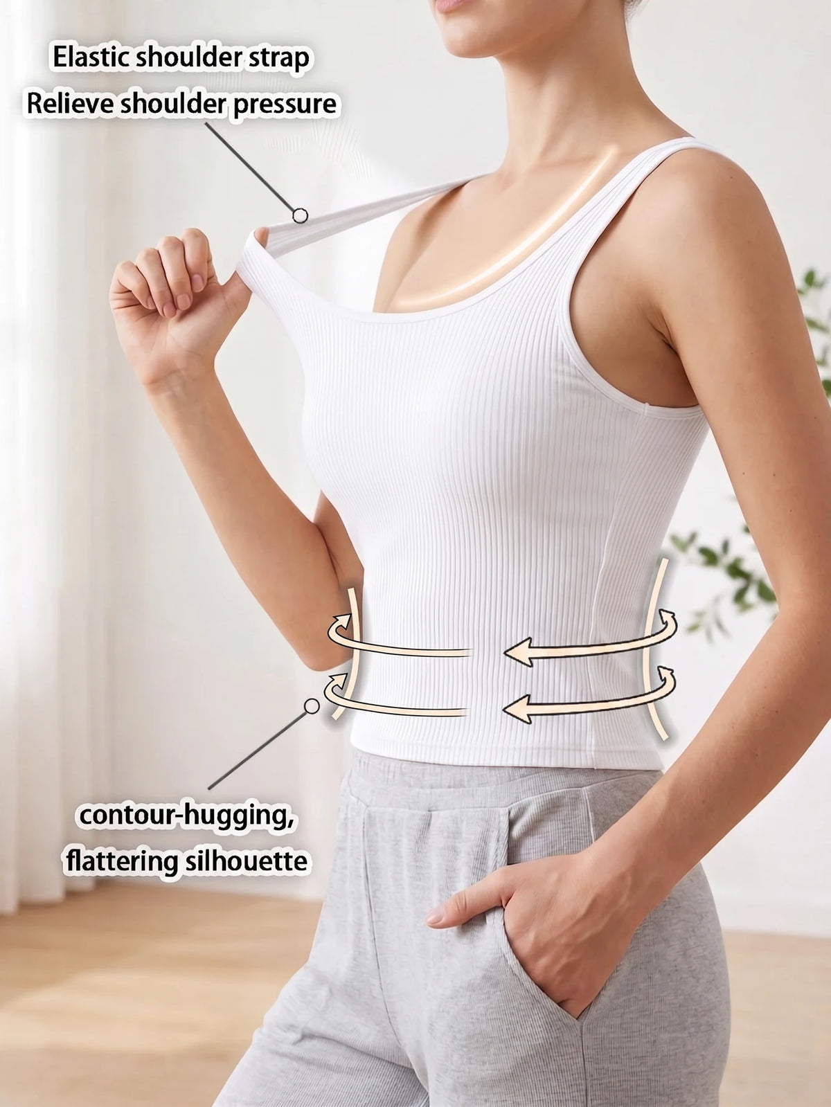 Women's Ribbed Wireless Padded Camisole Sleeveless Racerback Tank Top Yoga Workout Vest Breathable Daily Wear Underwear