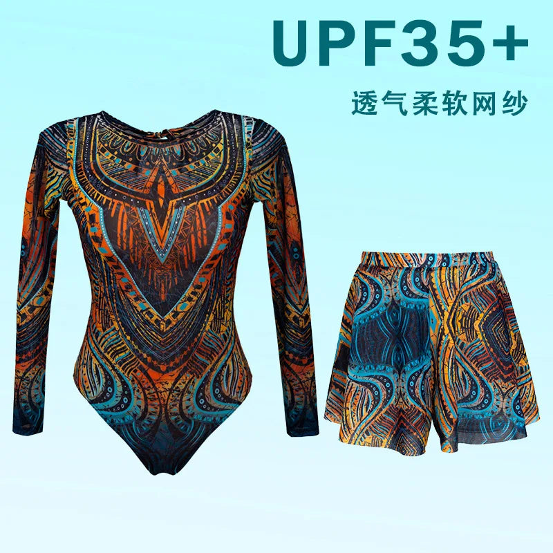 2026 New Sexy Print One Piece Swimsuit Women Swimwear Monokini Long Sleeve Bathing Suit Female Bodysuit Surfing Swim Wear Beach
