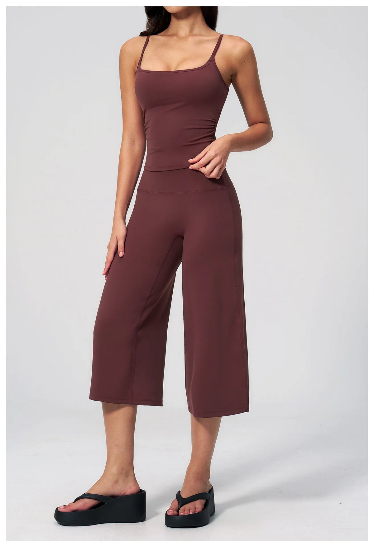 Gym Workout Yoga Sets Women Square Neck Slimming Sports Tank Top Fitness Gym Suit Outdoor High Waist Flare Pants Two-piece Set