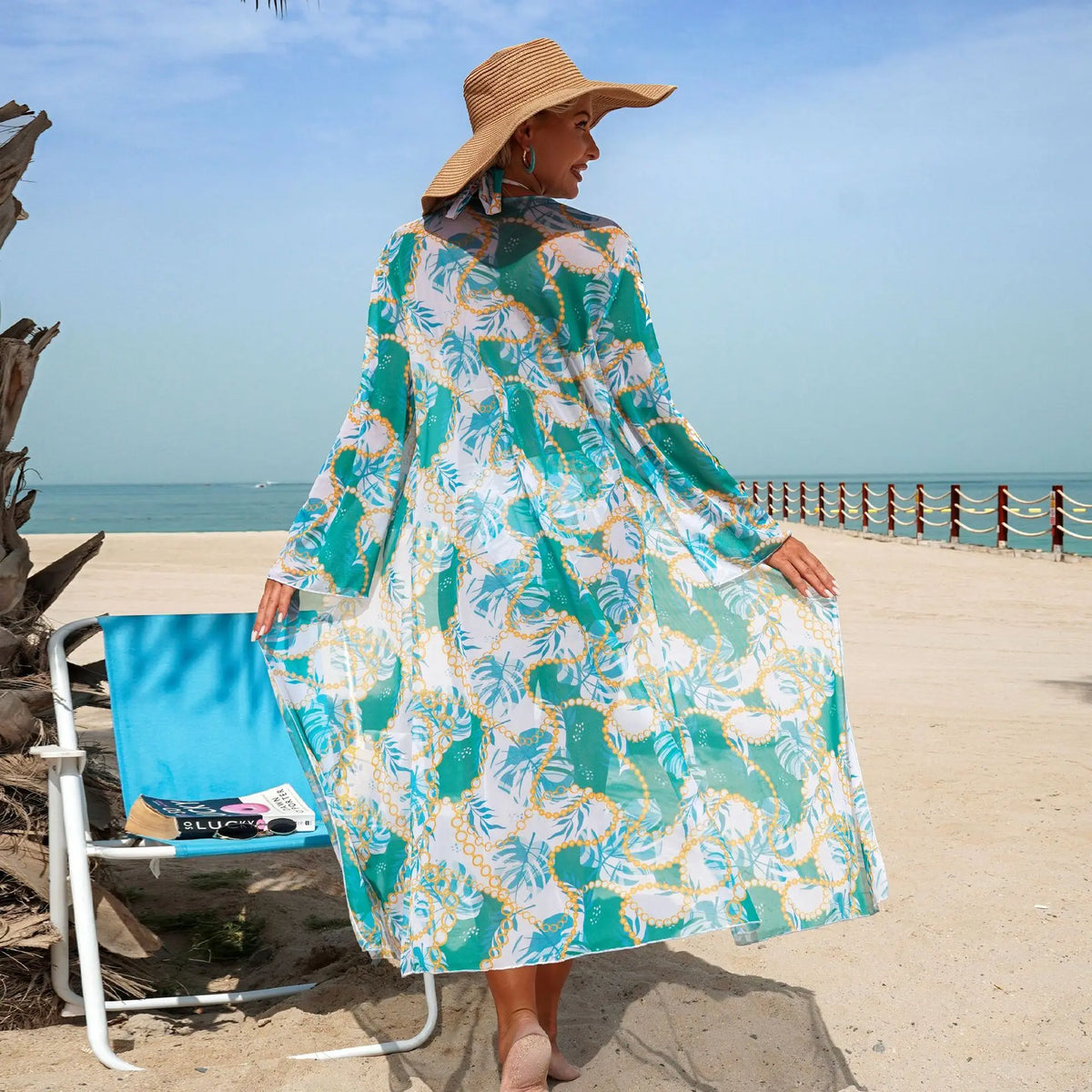 Boho Style Women's 3 Pcs Suit Swimwear Sexy Halter Lace-up Backless Bikini Set Cover-Up Beachwear Low Waist Push Up Bathing Suit