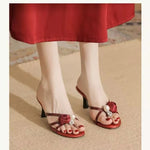 Liyke 2026 New Fashion Flowers Pearl Women Slippers Summer Party DressSandals
