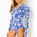 2024 New Women Swimsuit One Pieces Sexy Sports Wear Print Ladies Bathing Suit Long Sleeves Beach Wear Surfling SuitRashguad