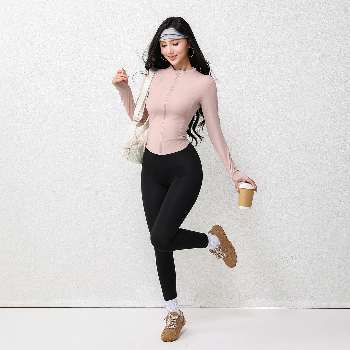 Women Stand Collar Full Zip Slim Fit Sports Jacket Soft Breathable Cropped Yoga Running Daily Workout Outerwear