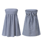Women Tube Top Mini Dress Off Shoulder Strapless Plaid Bandeau Dress Summer Casual Boho Daily Dresses Streetwear