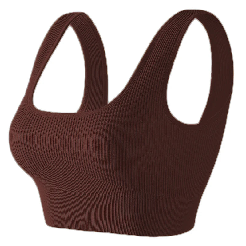 Women'S Ribbed Seamless Sports Bralettes,High Stretch Knit Fabric, Solid Color, with Removable Pads for All Seasons