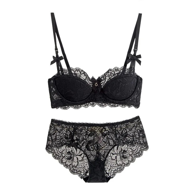 Sutiã Bralette French Pure Desire AB Cup para Pequenos Bustos Push Up Sem Arame Lace para Chubby Girl Bow Confortável Panty Set