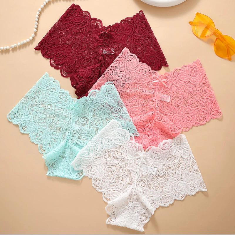 Women's Briefs Sexy Lace Mesh Panties Perspective Underwear Low Waist Solid Color Briefs Breathable Intimates Female Lingerie