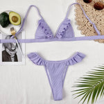 Sexy Bikini Women Swimwear Swimsuit Light Purple Pit Striped Ruffled Lettuce Trim Bikinis Set Bathing Suit Beach Bikini Biquinis