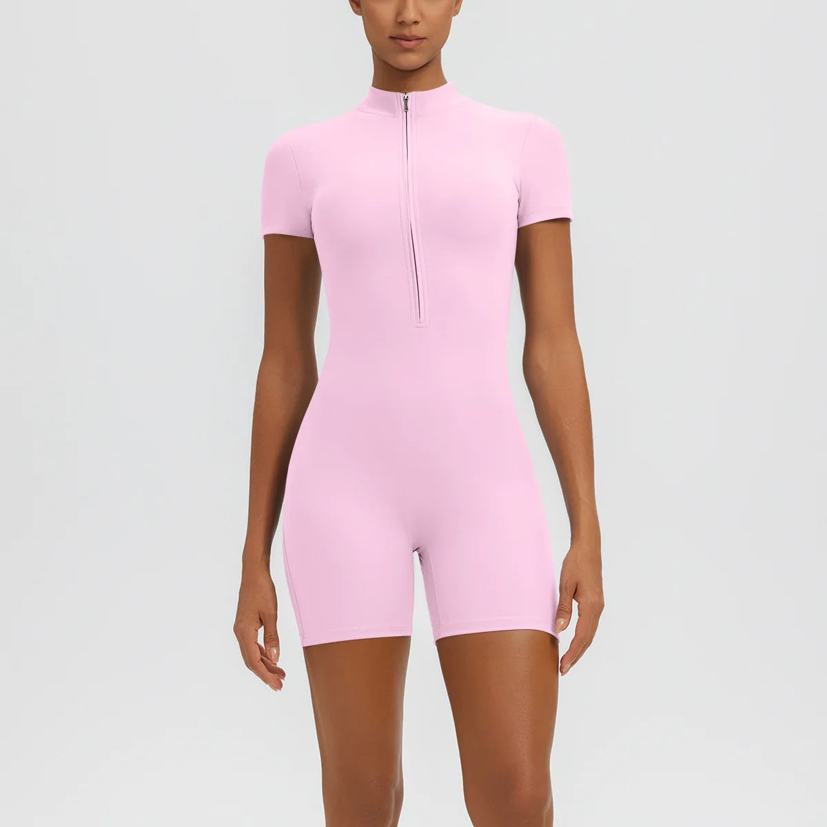 Women's Zipper Short-Sleeved Yoga Jumpsuits Sports Fitness Hip-lifting Casual Skinny Training Workout Gym Short Onesie Jumpsuits