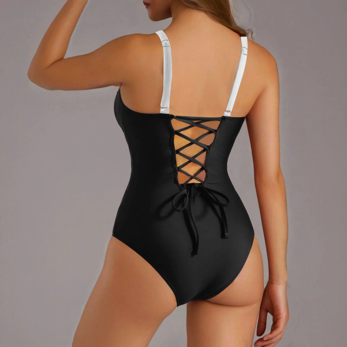 Black One Piece Swimsuit Women Swimwear 2026 New Solid Lace Up Bodysuit Monokini Sexy Slim Thong Brazilian Beach Bathing Suit XL