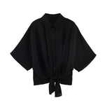Women's Fashion Short-Sleeve Shirt Black White Striped Front Shirt Short Sleeve Button Up Blouse For Women Casual Wear 884U