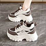 Fashion Lace Up Chunky Sneakers for Women Comfort Breathable Platform Sports Shoes Woman Pu Leather Thick Bottom Running Shoes
