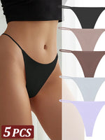 5Pcs Seamless Thong Women Thin Strap Invisible Low Waist High Stretch Flexibility Panties Sexy Underwear Ladies Briefs T-back