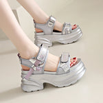 Silver Chunky Platform Sandals for Women Summer Wedge Heels Sport Sandals Woman Comfortable Thick Bottom Casual Sandles Female