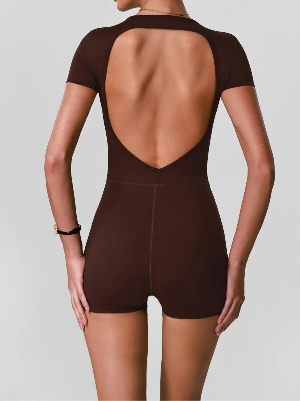 Butt Lifting One Piece Body Shaping Yoga Jumpsuit Women Short Sleeve Hollow Out Backless Bodycon Shorts Sports Suit Workout Wear