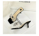 BIGTREE New Crystal Slippers Shoes Women Fine High Heels Transparent Sandals Female Slippers Sexy Outside Beaded Beach Shoes