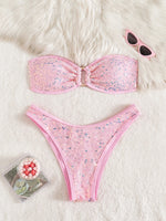 DEKA Gold Shiny Bandeau Bikini Set Women Sequin Front Ring Push Up Micro Swimsuit Summer Bathing Suit Thong Swimwear Biquin