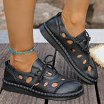 2026 Summer New Hollow-Out Lace-Up Sandals Women Flat Slip-Resistant Leather Bohemian Handmade Casual Shoes with Thick Sole
