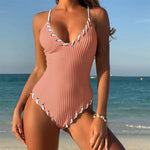 5 Colors V Neck Ribbed Cross Back One Piece Swimsuit Women Swimwear Female High Leg Cut MonokiniBather Bathing Suit Swim V6278