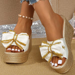 Street Bow Knot Chunky Platform Slippers Women Fashion Round Toe High Heel Sandals Woman Plus Size Wear-Resistant Slides Mujer