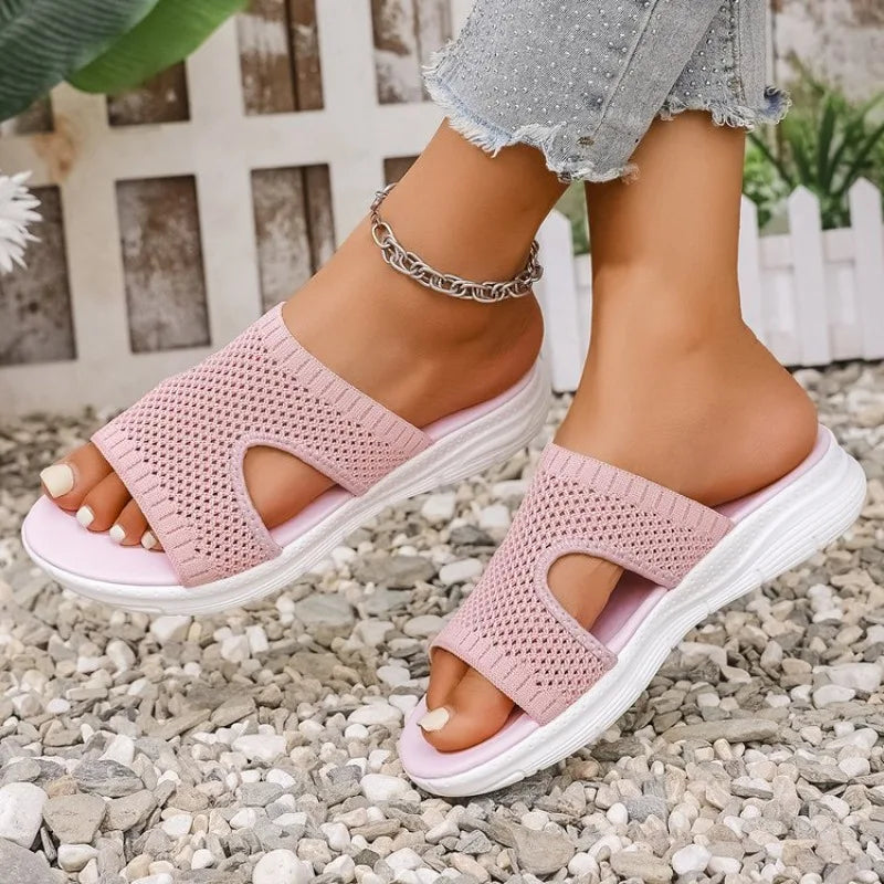 Women Sandals Elastic Force Summer Shoes with Low Heels Sandals Summer Women Slippers Lightweight Slip on Heeled Sandals Female