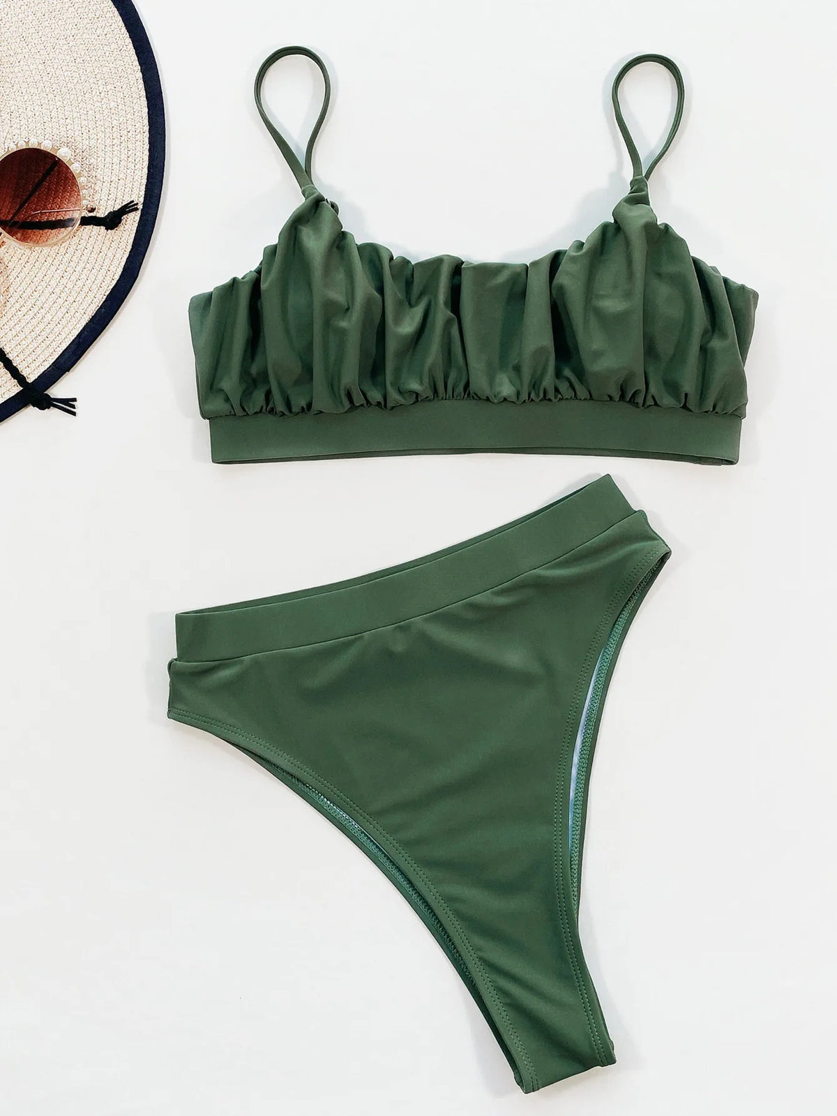 Bikini 2026 Sexy Solid High Waist Pleated Swimwear Swimsuit Women Bikinis Set Bathing Suit Beach Bikini Female Push Up Banadores