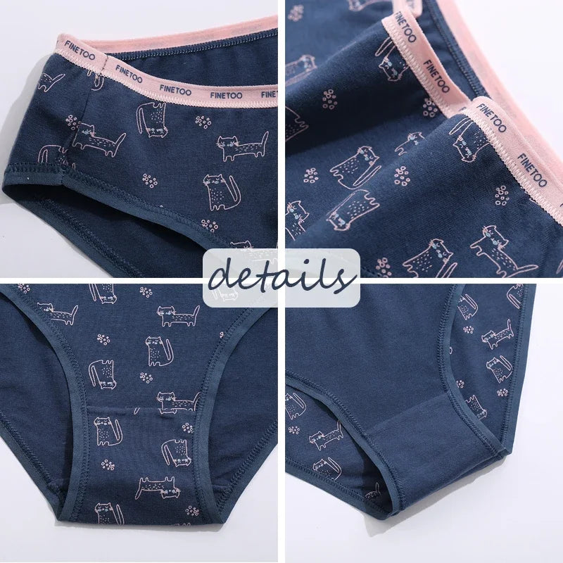 3Pcs/set Women Printing Floral Panties Low-Rise Cotton Briefs Female Comfortable Underwear Female Soft Panties Lingerie M-2XL