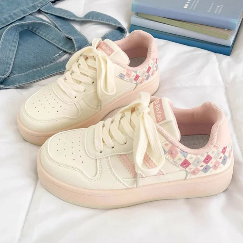 Autumn Mix Color Plaid Sneakers Women Breathable Lace Up Sports Shoes Woman Comfortable Soft Insoles Running Casual Shoes Female