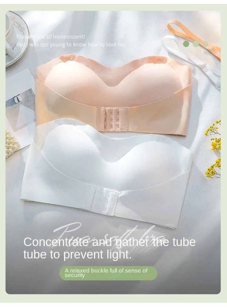 Summer Ice Silk No Trace Strapless Underwear Women Small Chest Gathering Non-slip Not Drop Breast Invisible Bra Cover Wipe Chest