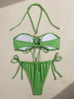 Wrinkled Hollow Out Halter Strappy Bikini Women Swimwear Female Swimsuit Two-pieces Bikini Set Bather Bathing Suit Swim Lady