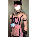 Sexy Women's Erotic Set Male Servant Uniform Men's Cosplay Charming Backless Deep V Suspenders Sleeveless Bowknot Dress AEUI