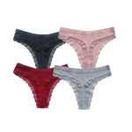 4Pcs/Set Women Cotton Panties Thongs Low Rise G-string Lace Underwear Female Underpants M-XL Sexy Lingerie Panties Intimates