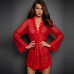 Ladies Sexy Lace Pajamas Evening Dress Sexy Lingerie Transparent Mesh Robe Underwear Solid Color Lace Bathrobe Dress Sex Clothes