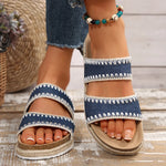 Bohemian Style Platform Slippers Women Plus Size 43 Embroidery Denim Thick Bottom Sandals Woman Open Toe Non Slip Summer Sandles