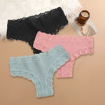 3Pcs Sexy Women Cotton Brazilian Pants Lace Brazilian Briefs Low Waist Floral Solid Color G-string Breathable Soft Lingerie
