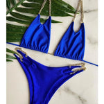 Sexy Cow Print Halter Metal Chains Brazilian Bikini Women Swimsuit Female Swimwear Two Pieces Bikini Set Bathing Suit Swim Lady
