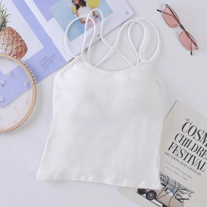 Women Tank Crop Tops Female Crop Top Seamless Backless Summer Cropped Camis Removable Pads Lingerie Girls Camisole