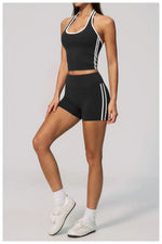 Naked Color Contrast Yoga Sets Women Hanging Neck Sports Vest Gym Clothes Breathable High Waist Shorts Fitness Suits Tracksuit