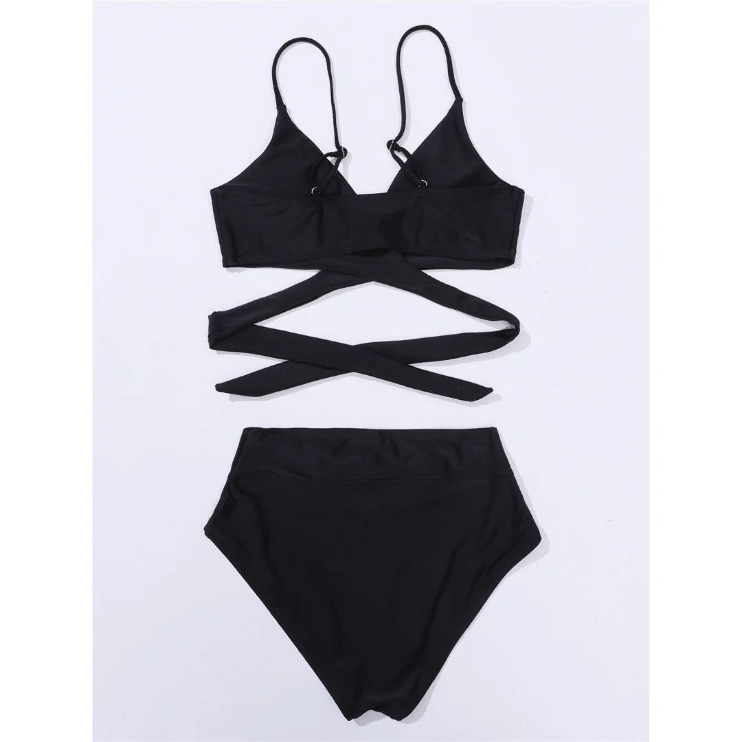 S - XL New 7 Colors V Neck High Waist Bikini Female Swimsuit Women Swimwear Two-pieces Bikini Set Bather Bathing Suit Swim V5006