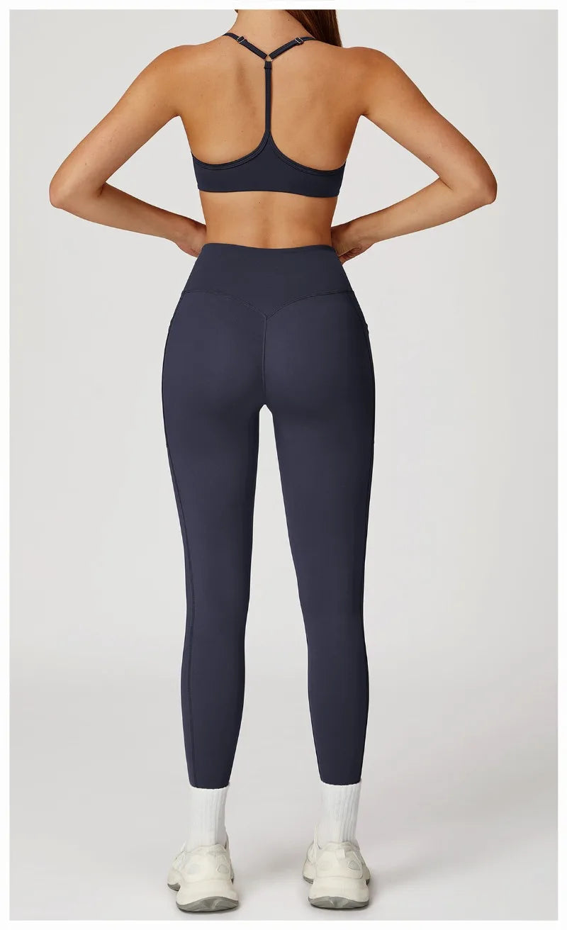 Women's Yoga 2-Piece Hip Lifting Tight Fitting Naked and Beautiful Back Set Outdoor Sports and Leisure Running Fitness Suit