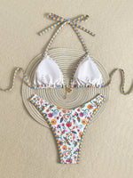 Sexy White Floral Print Micro Bikini 2026 Women Brazilian Push Up Bra Thong Swimsuit Beach Bathing Suit Holiday Swimwear Biquini