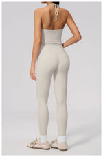 Women Tracksuit 2PCS Seamless Yoga Sets Hanging V Neck Slim Sports Tank Top Fitness Outfits Gym Running High Waist Leggings Suit