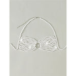 Luxury Pearls Halter Hollow Out See Through Bikini Top Female Swimsuit Women Swimwear Bather Bathing Suit Swim Beach Top V5409
