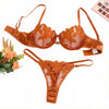 GOLD Floral Embroidery Satin Lingerie Set Sheer Mesh Underwire Bra & Thong Women Sexy Intimates ZA824031