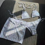 3PCS with Skirt Shiny Snake Skin Bikini Women Swimwear Female Swimsuit Three-pieces Bikini Set Halter Bathing Suit Beach Wear